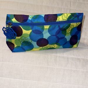 Lancome Paris Green Blue Yellow Purple Floral Circles Make up Cosmetic Zip Bag